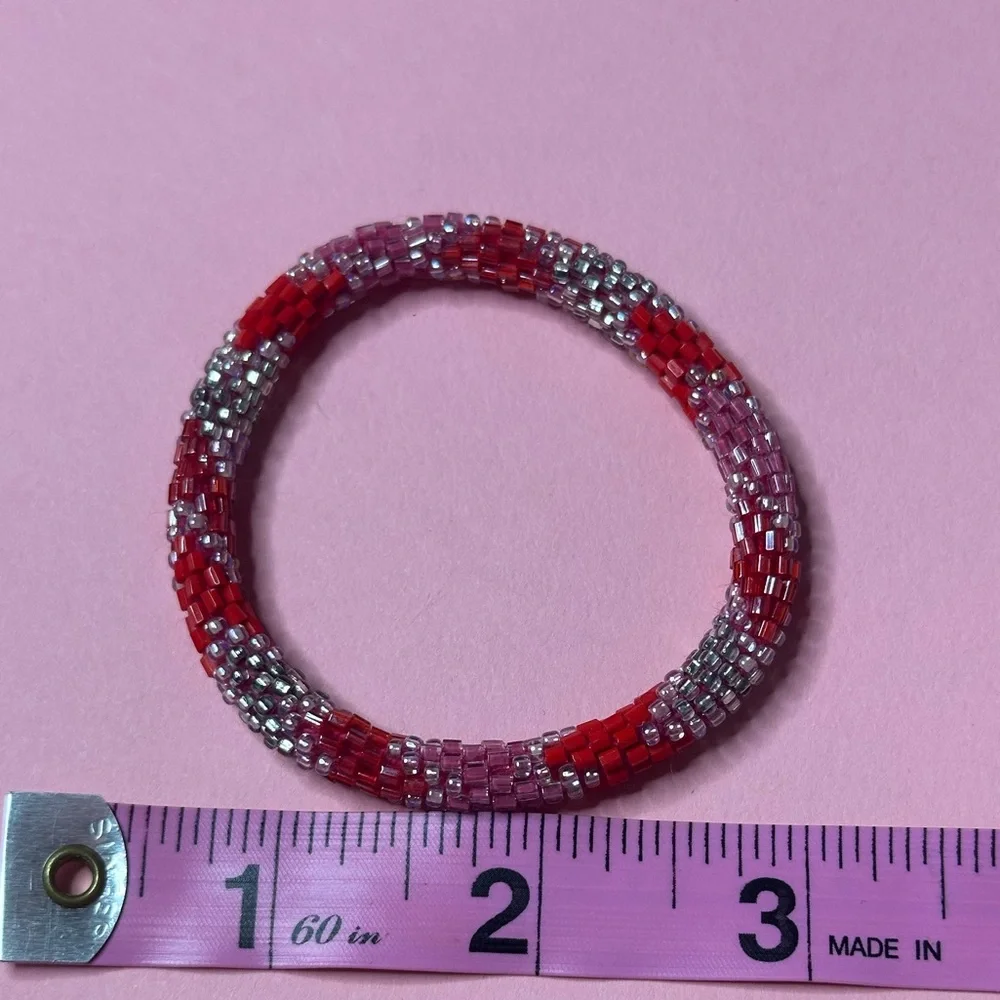 Nepal Style Roll On Bracelet in Red Multi Color Beads‎